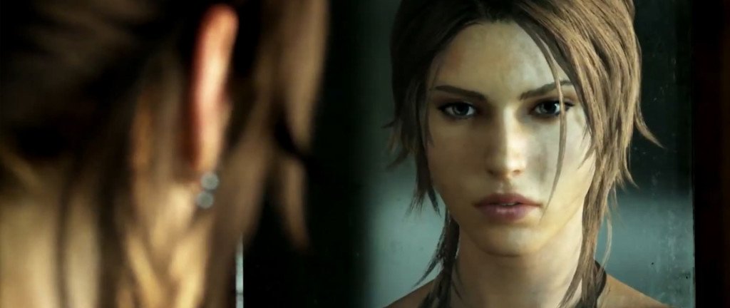 Lara Croft no trailer de anúncio/abertura em Tomb Raider (2013).