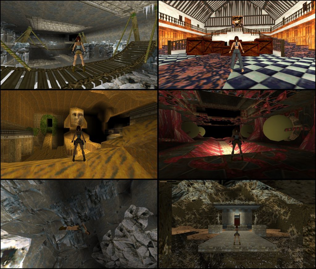 Screens de Tomb Raider 1996 rodando nativamente no Windows.